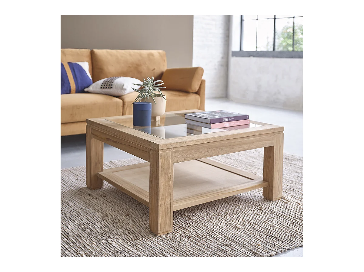 Table basse en teck massif 80 cm