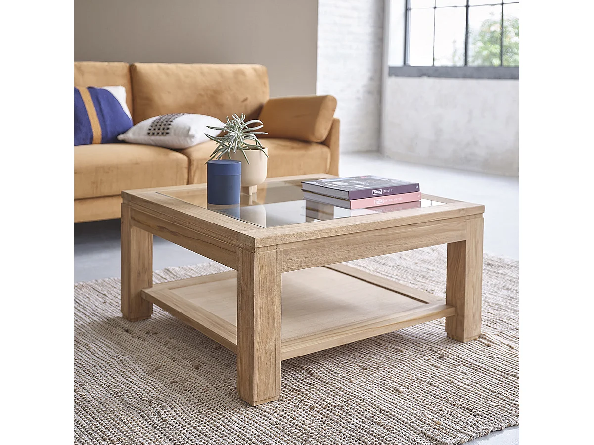 Table basse en teck massif 80 cm