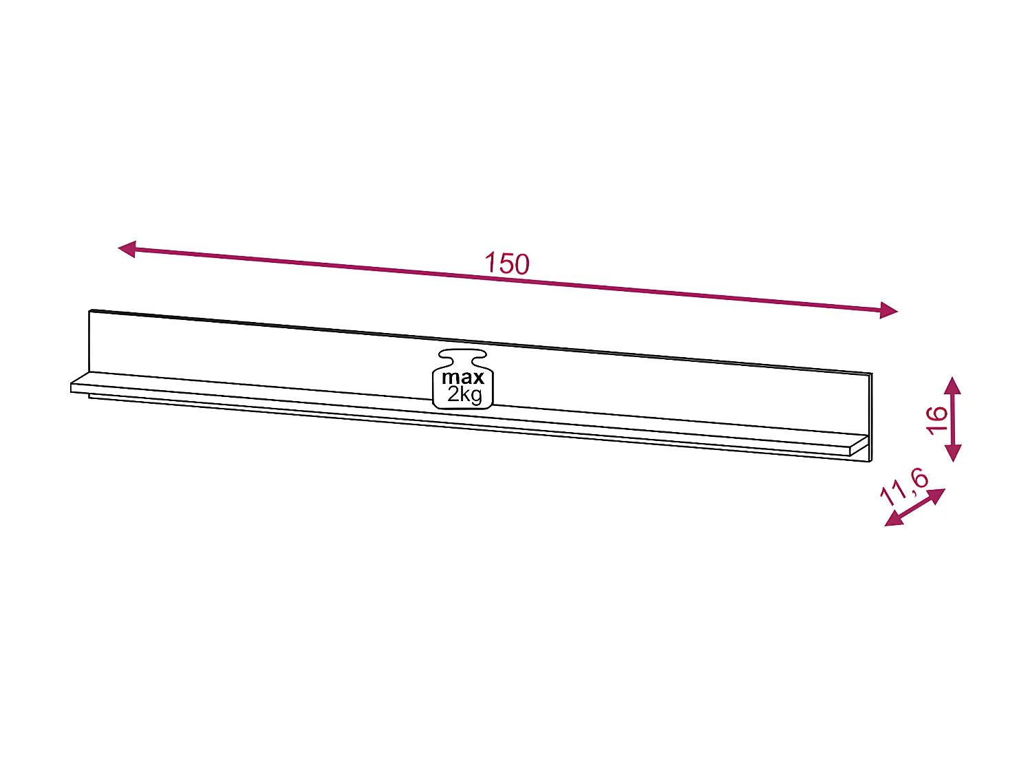Étagère Murale DIAMO WS150 1S 150x12x16 Blanc
