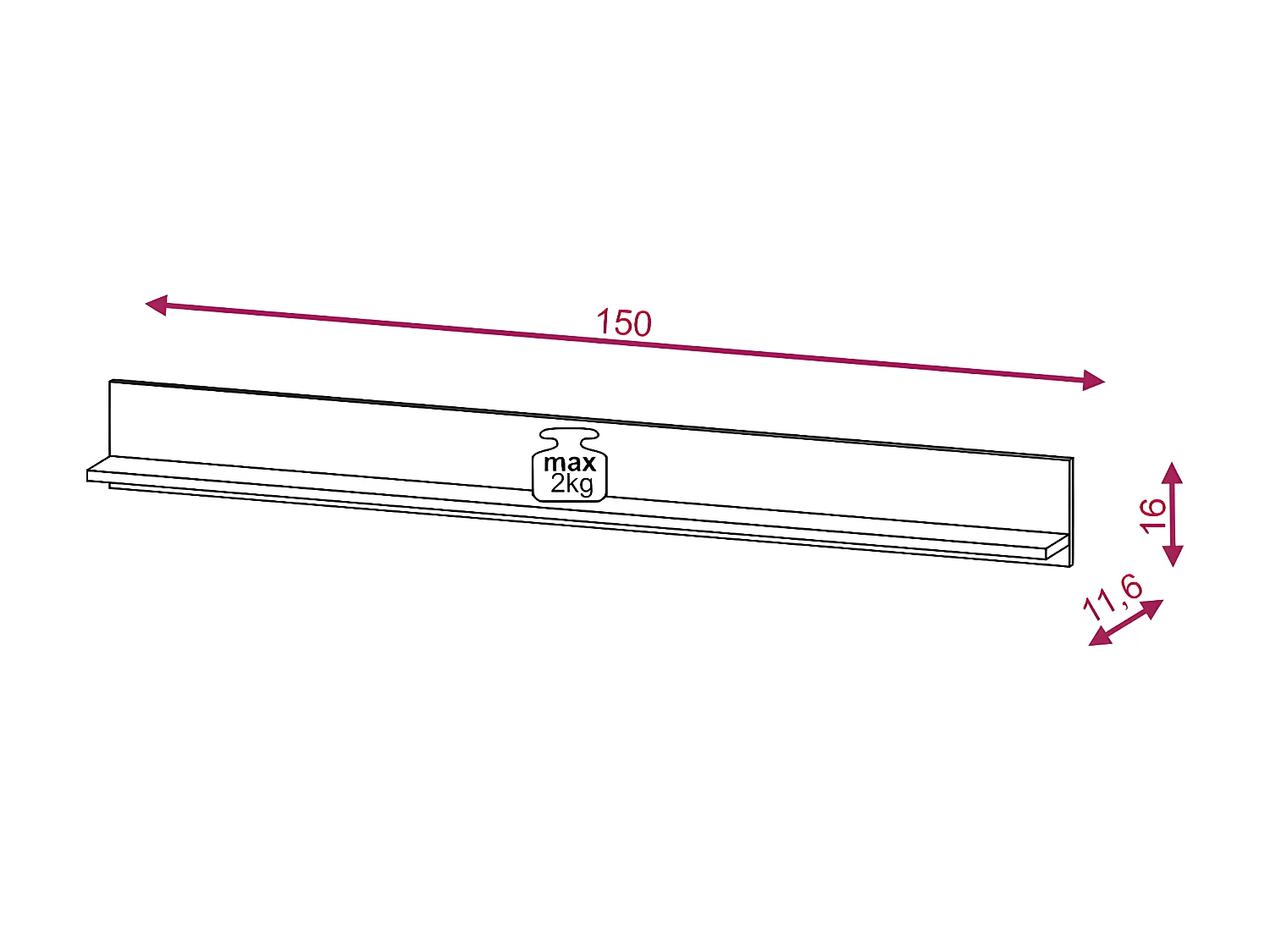 Wandrek DIAMO WS150 1S 150x12x16 Zwart
