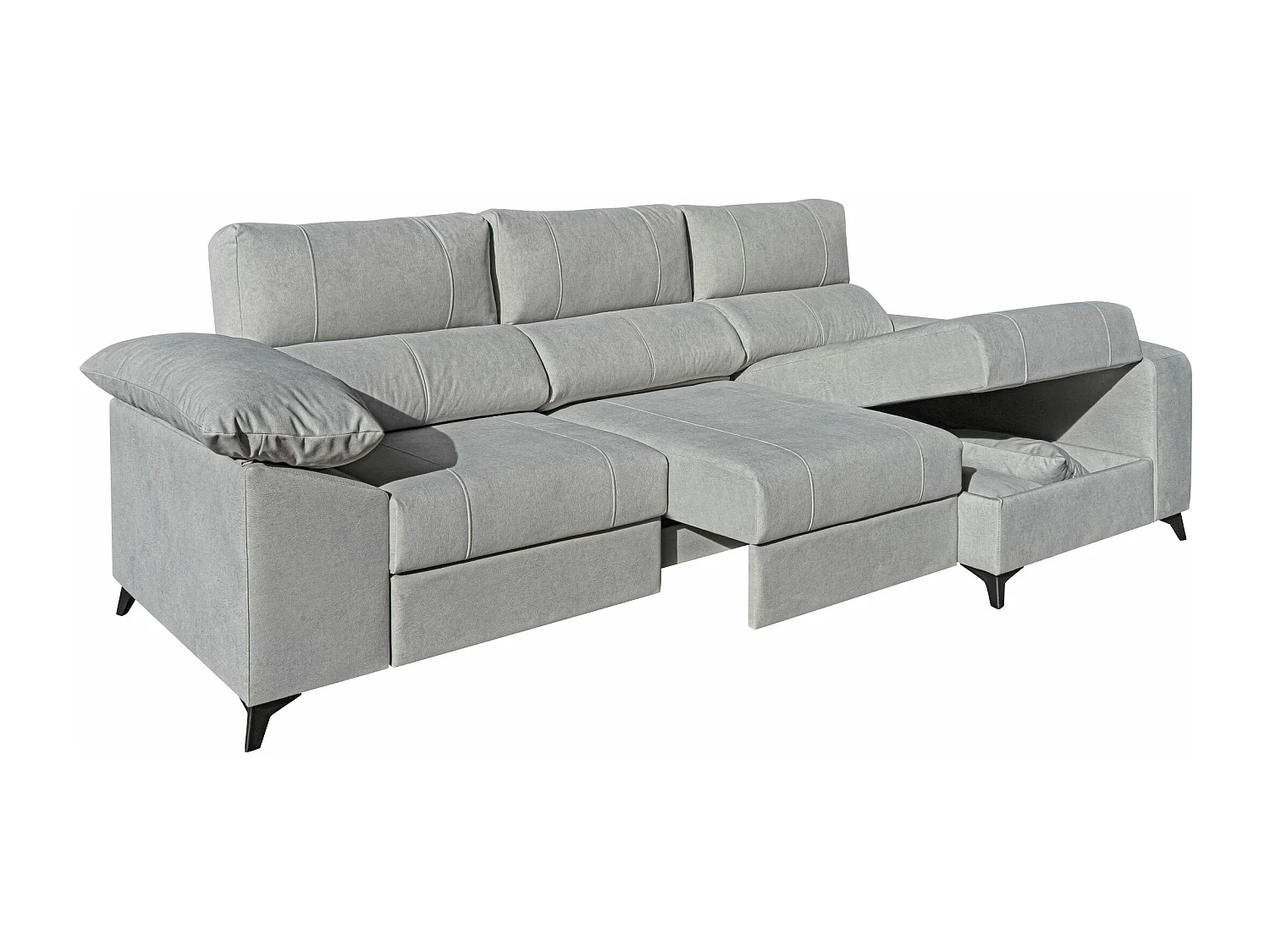 Canapé méridiennes avec pieds de 285 cm. Gris