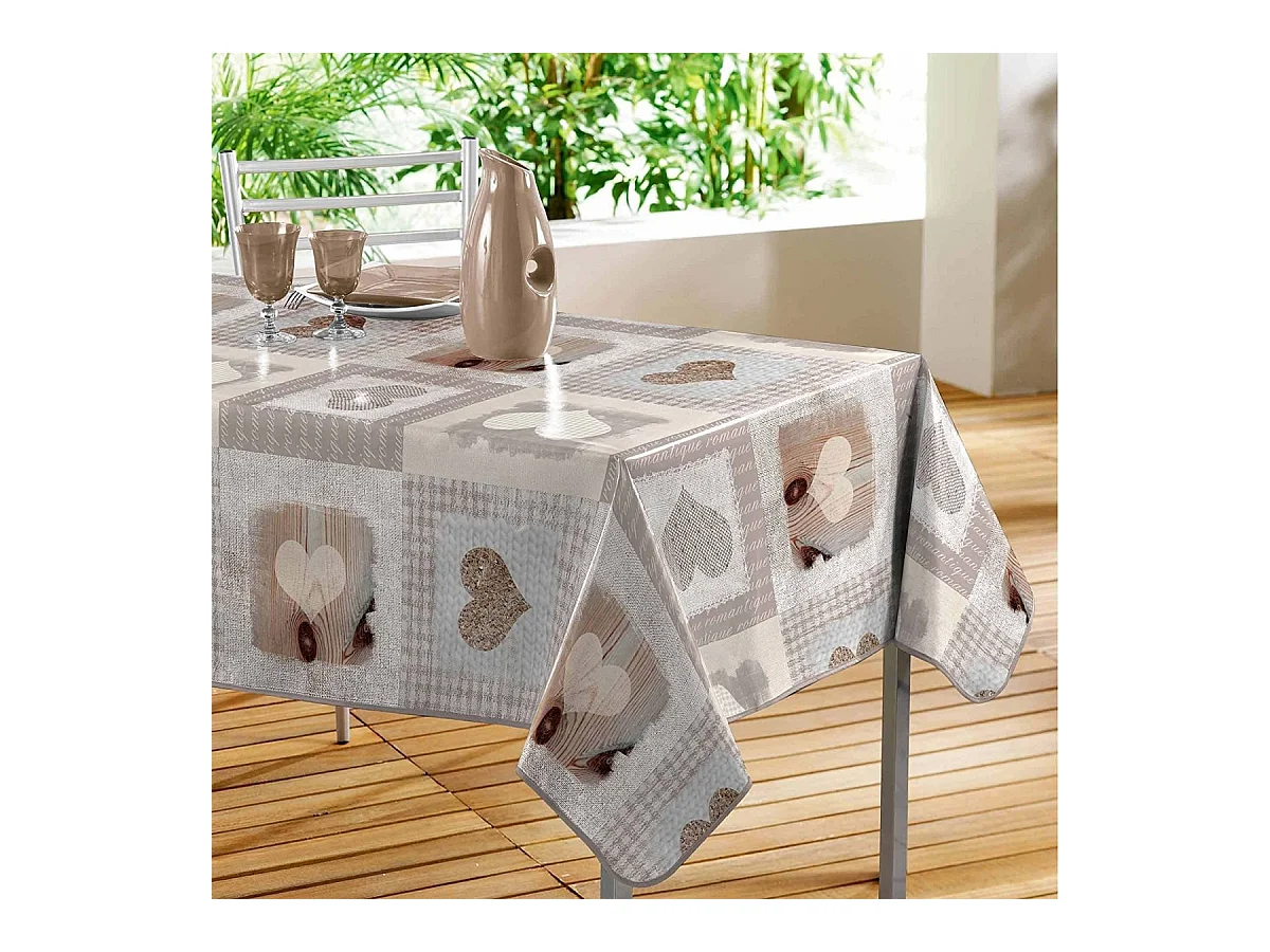 Nappe Toile Cirée "Cosy Coeur" 140x240cm Gris