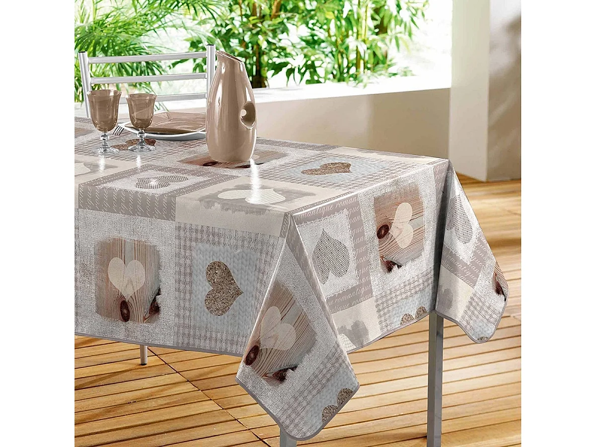 Nappe Toile Cirée "Cosy Coeur" 140x240cm Gris