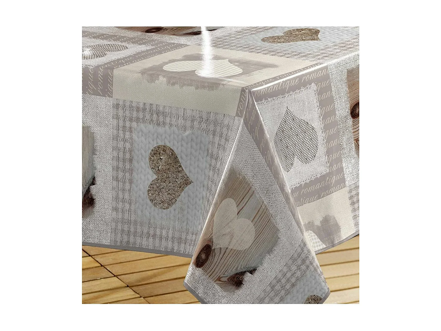 Nappe Toile Cirée "Cosy Coeur" 140x240cm Gris