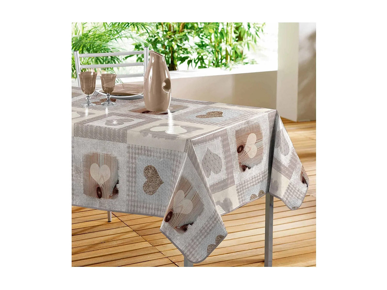 Nappe Toile Cirée "Cosy Coeur" 140x240cm Gris