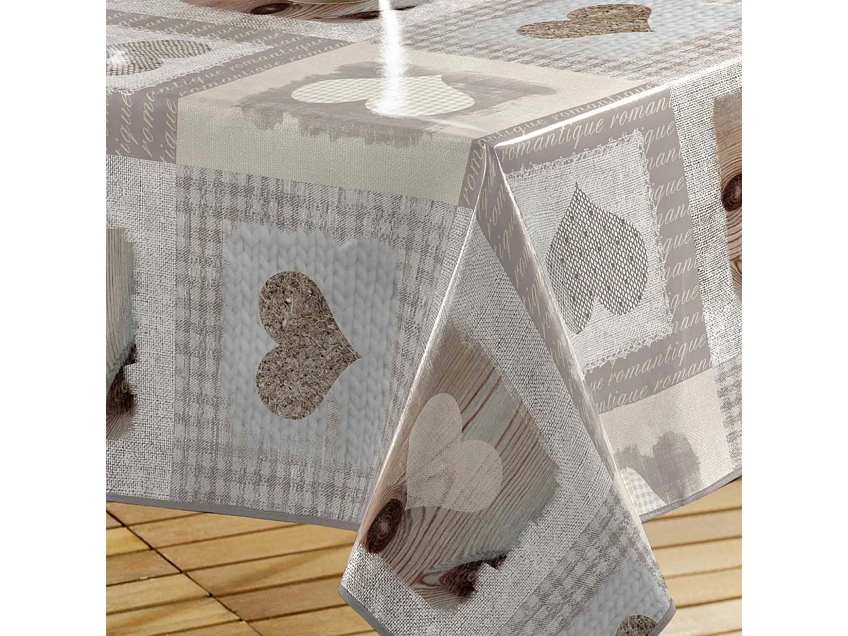 Nappe Toile Cirée "Cosy Coeur" 140x240cm Gris