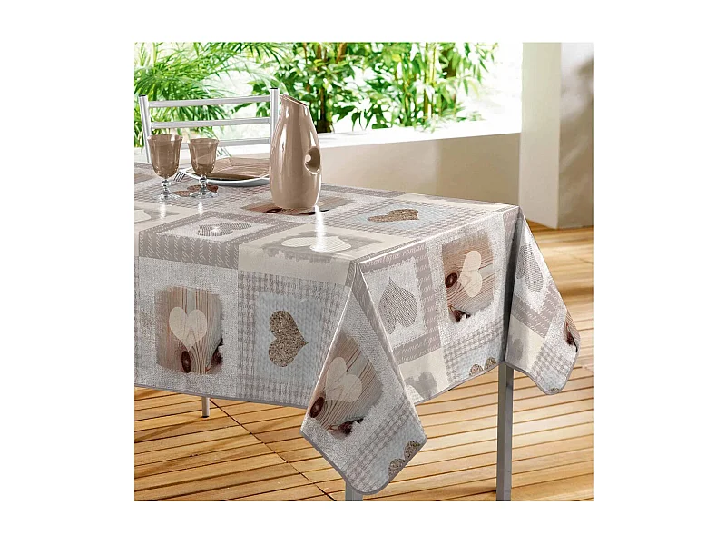 Nappe Toile Cirée "Cosy Coeur" 140x240cm Gris