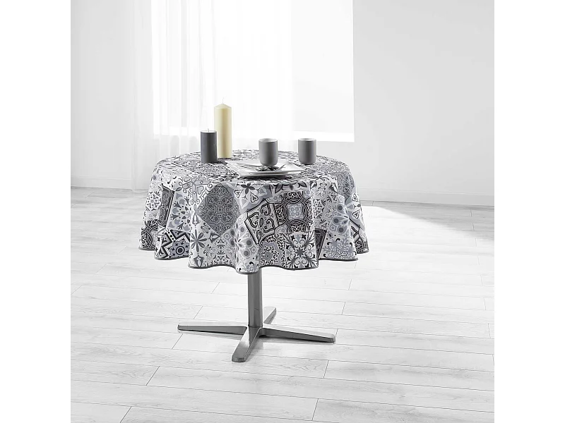 Nappe Ronde Antitache "Persane" 180cm Gris
