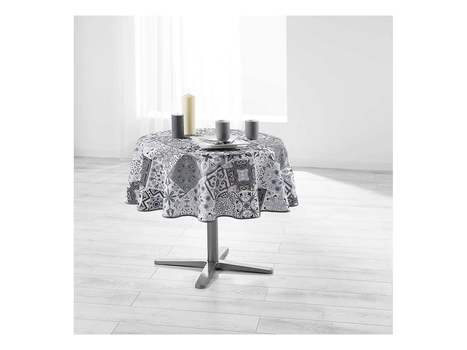 Nappe Ronde Antitache "Persane" 180cm Gris
