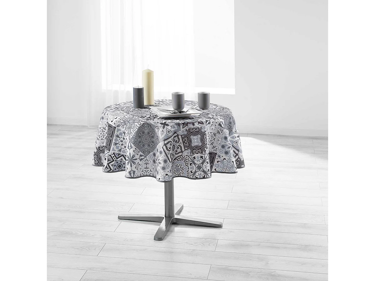 Nappe Ronde Antitache "Persane" 180cm Gris