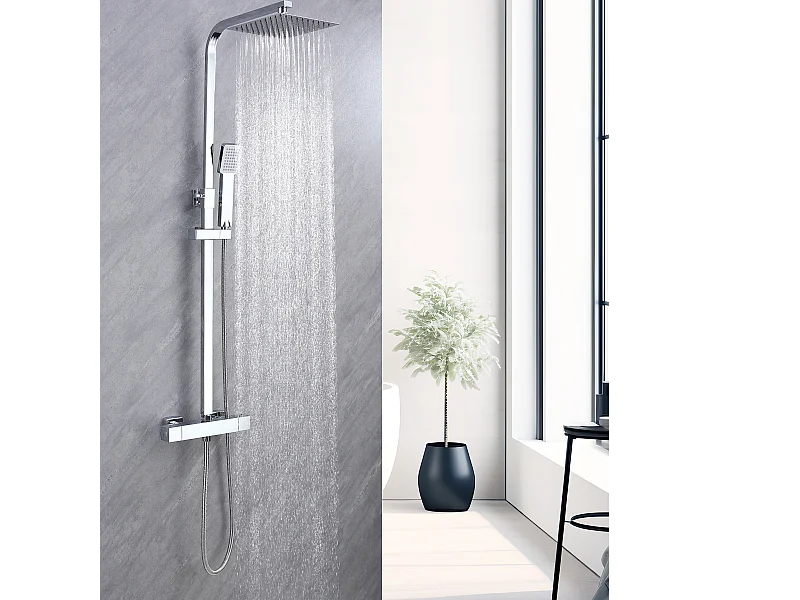 Aica columna de ducha termostática plata brillante rociador superior acero inoxidable para baño