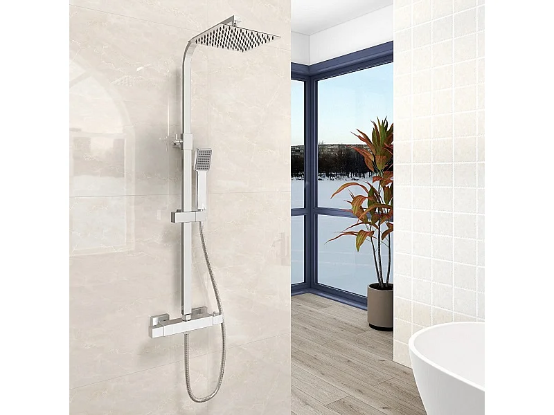 Aica columna de ducha termostática cuadrado rociador superior plata de baño barra ajustable