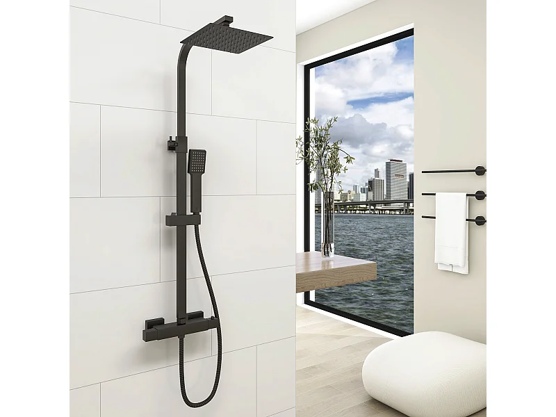 Aica columna ducha termostática 38℃ negro mate 80-120cm alcachofa de ducha para baño