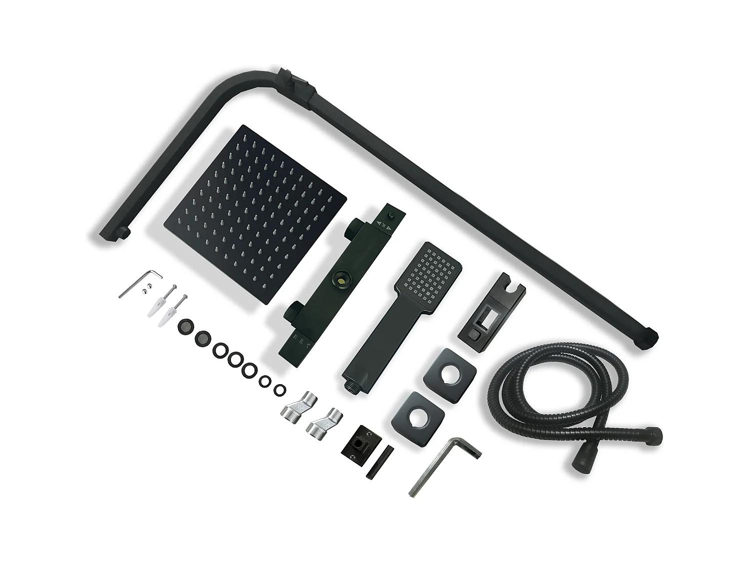 Aica columna ducha termostática 38℃ negro mate 80-120cm alcachofa de ducha para baño