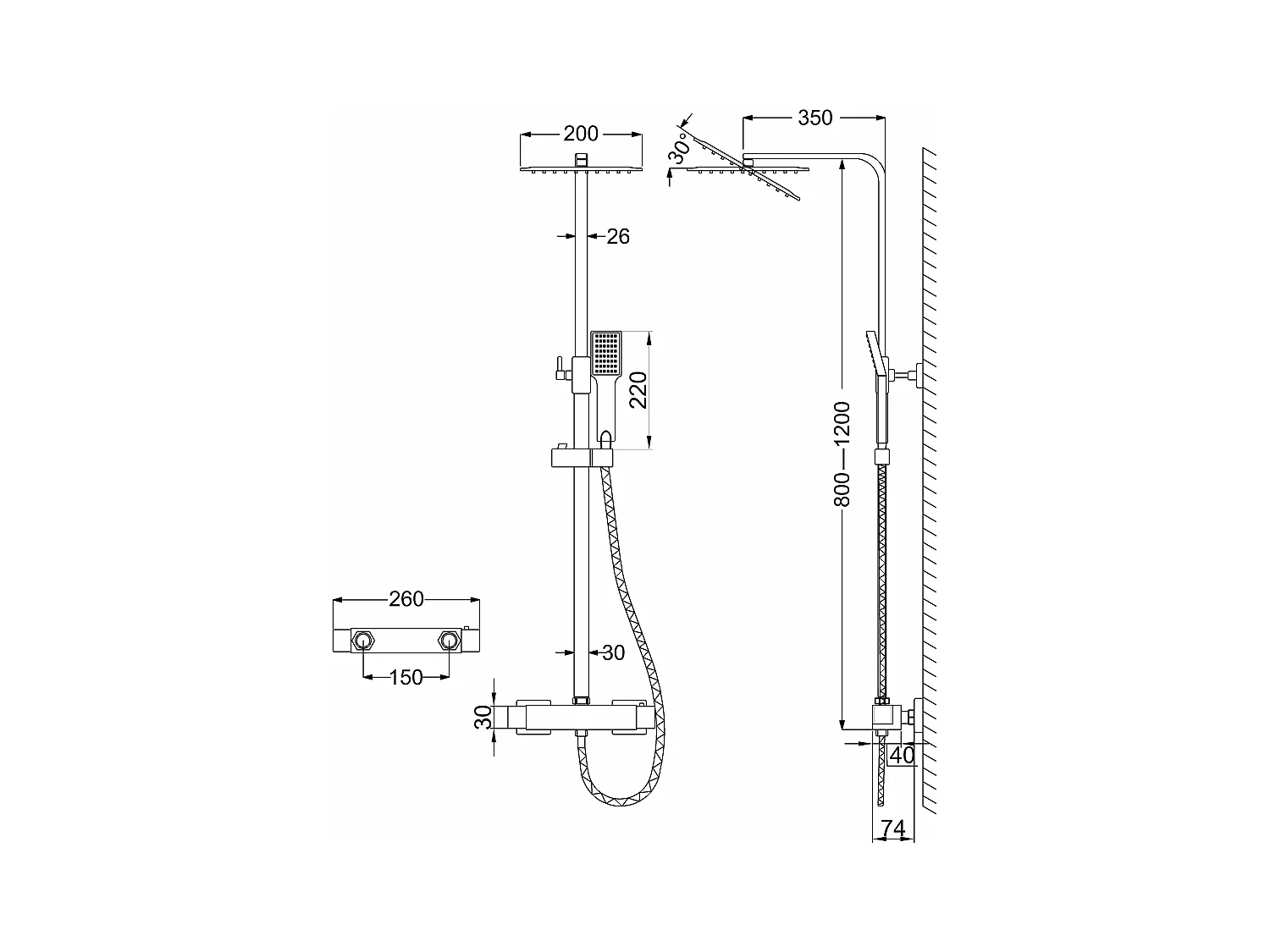 Aica columna ducha termostática 38℃ negro mate 80-120cm alcachofa de ducha para baño