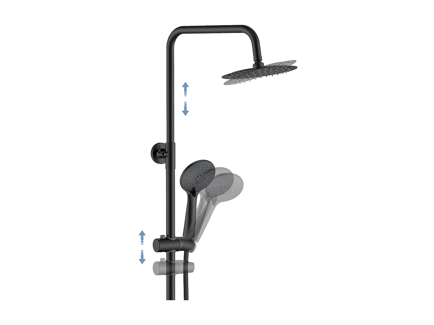 Aica columna de ducha termostática con redonda barra alcachofa superior negro mate para baño