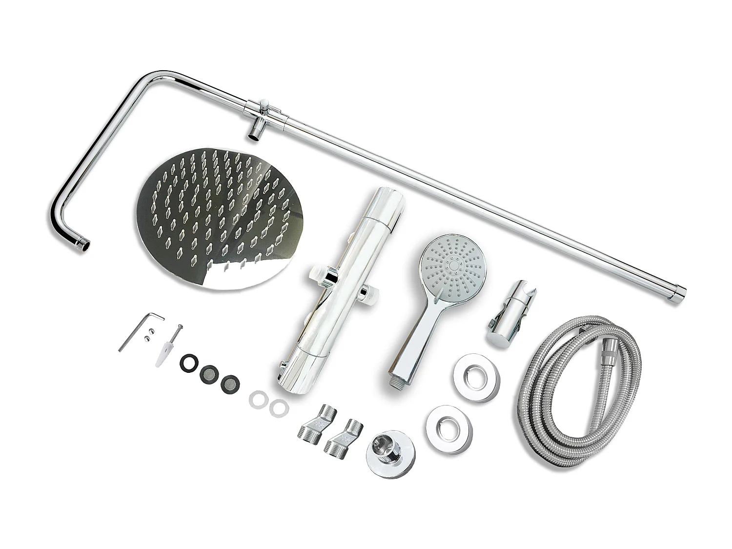 Aica columna de ducha termostática redonda con barra 768-1200mm rociador de mano ajustable