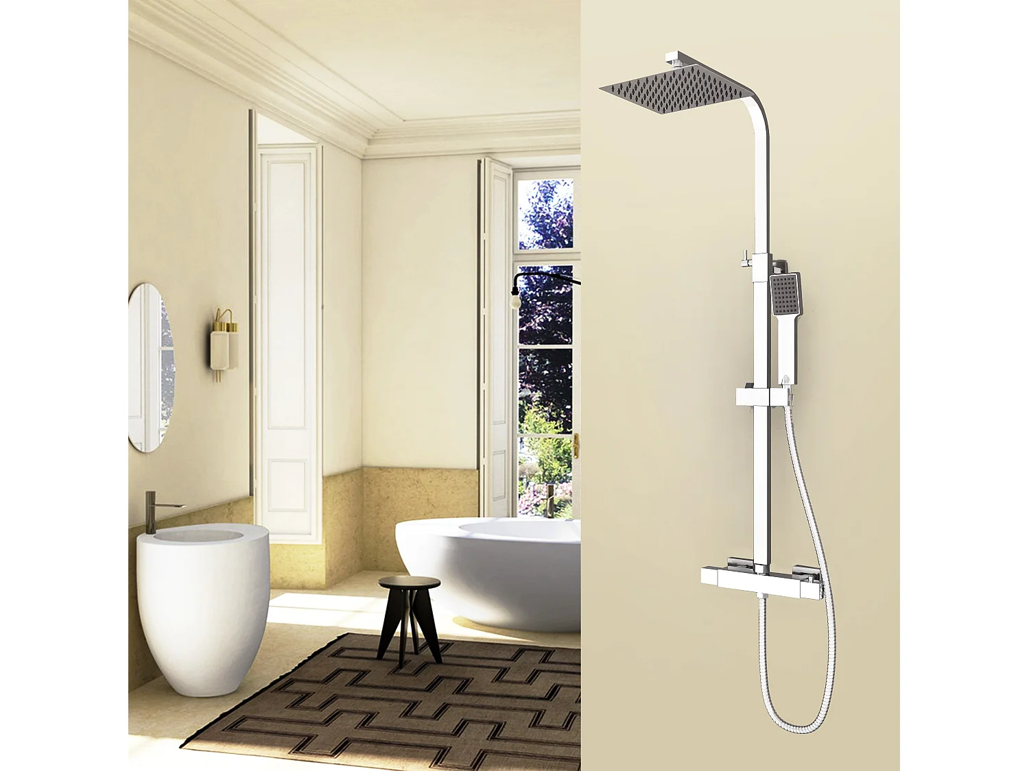 Chuveiro termostático Aica coluna termostática chuveiro termostático quadrado 80-120cm torneira chuveiro de banho quadrado