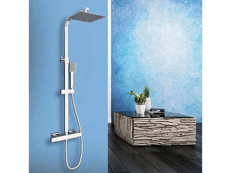 Aica columna de ducha termostática alcachofa de ducha con en cromo barra ajustable 80-120cm