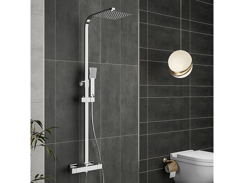 Aica columna de ducha termostática 38℃ sin grifo plata brillante conjunto de ducha 80-120cm