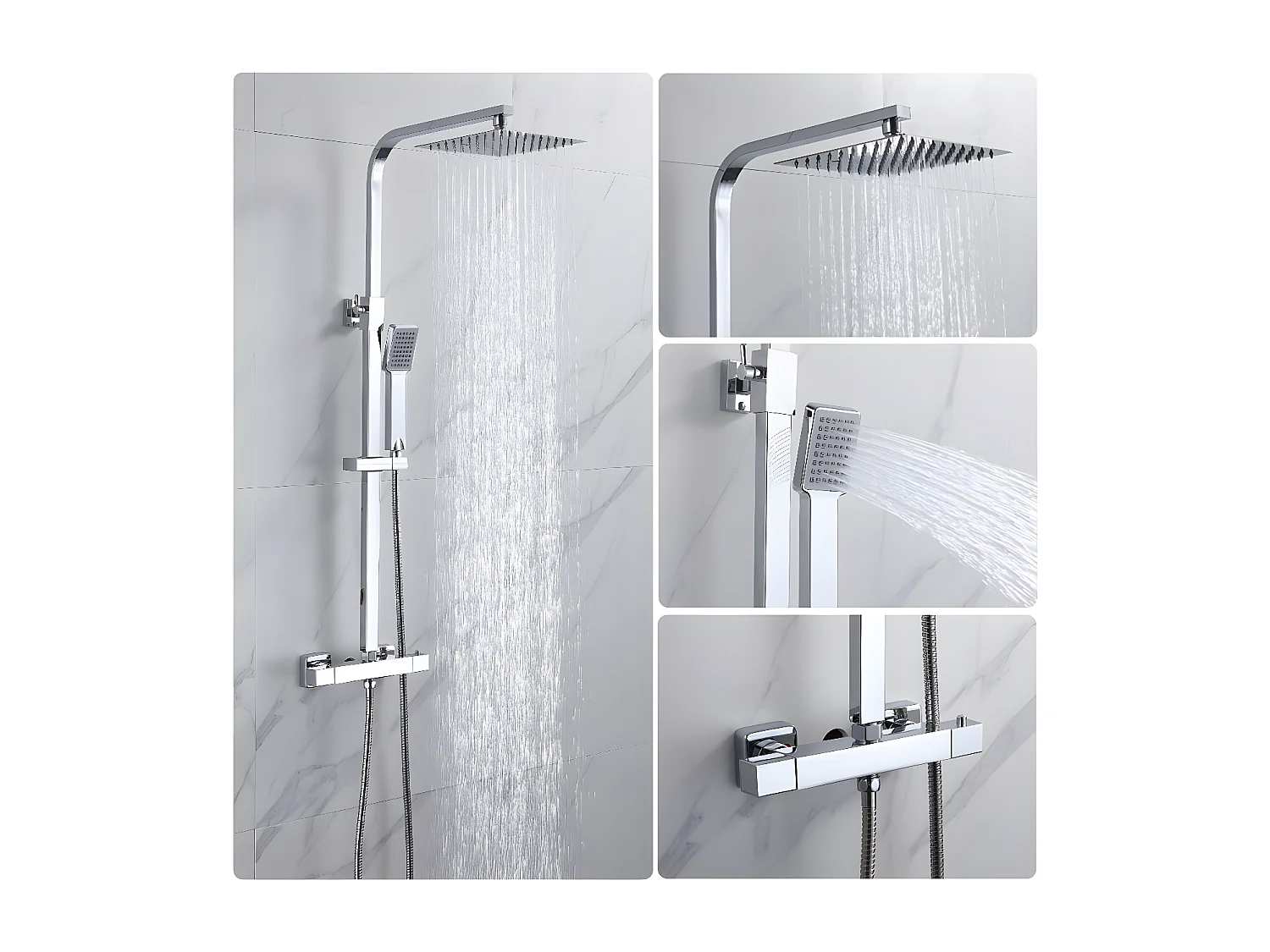 Aica columna de ducha termostática 38℃ sin grifo plata brillante conjunto de ducha 80-120cm