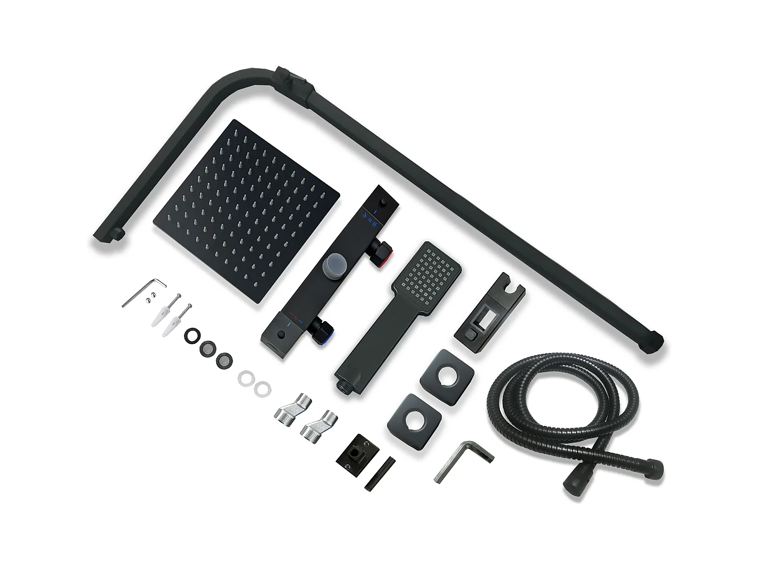 Aica columna de ducha termostática negro mate rociador superior acero inoxidable para baño