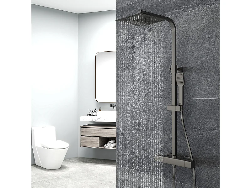 Aica columna de ducha termostática negro mate rociador superior acero inoxidable para baño