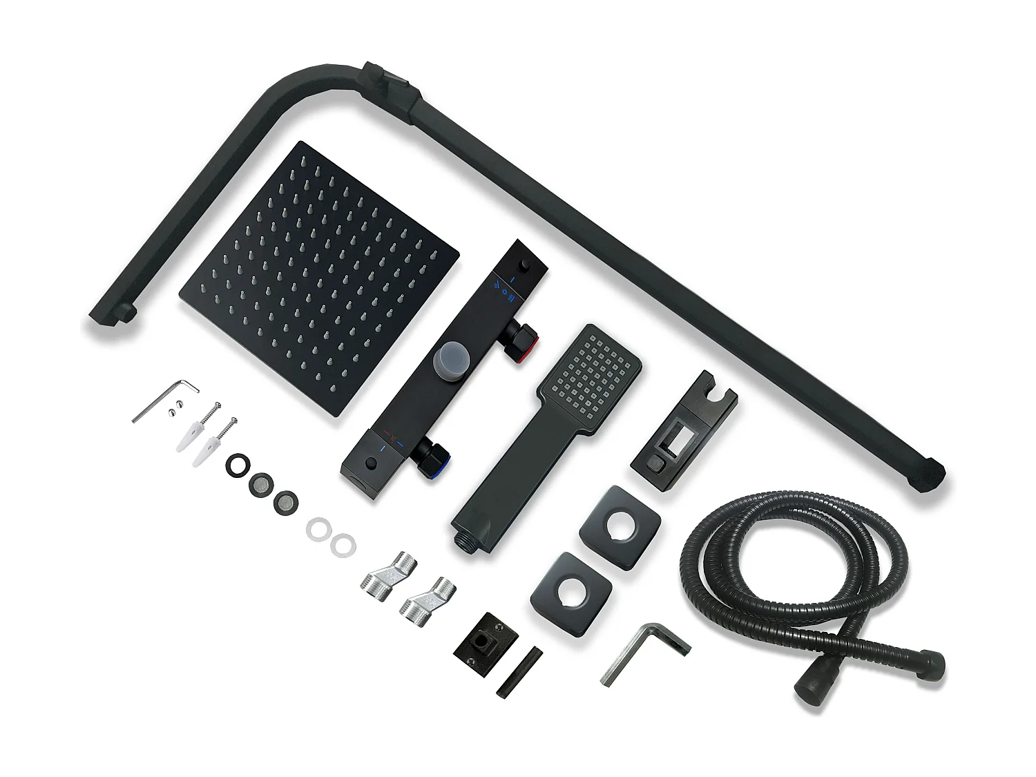 Aica termostática coluna de chuveiro termostático preto fosco 768-1200mm com chuveiro de topo quadrado para banheiro