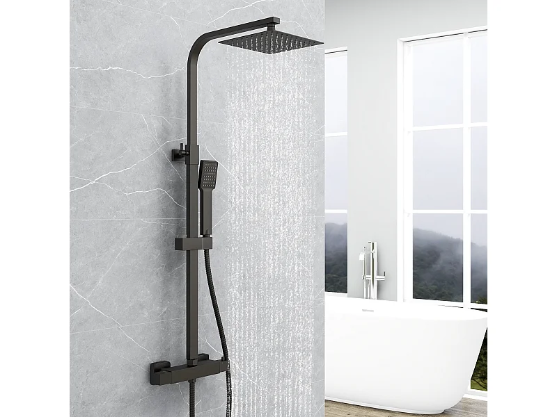 Aica termostática coluna de chuveiro termostático preto fosco 768-1200mm com chuveiro de topo quadrado para banheiro