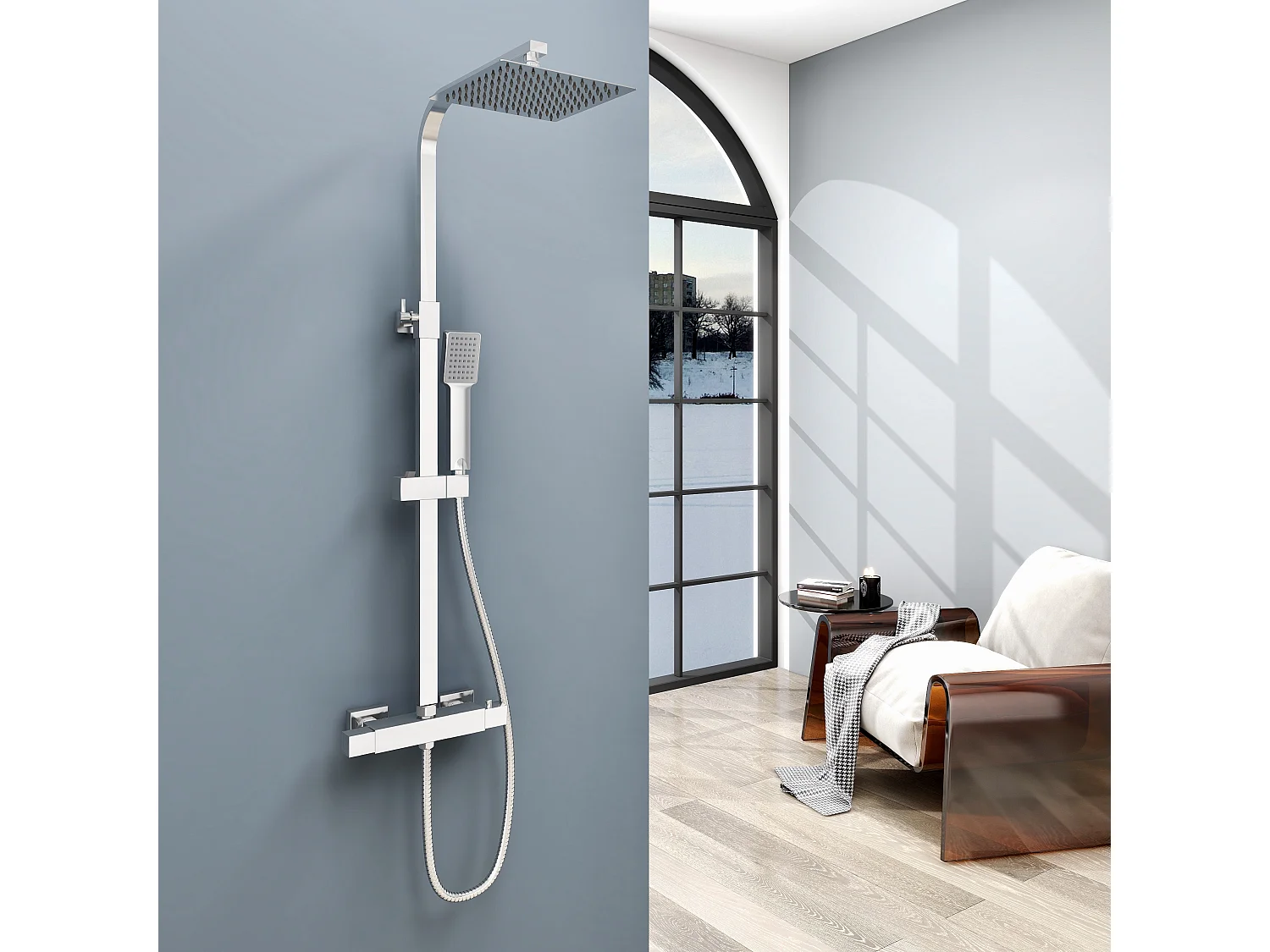 Aica columna de ducha termostática alcachofa cuadrada barra en 80-120cm baño