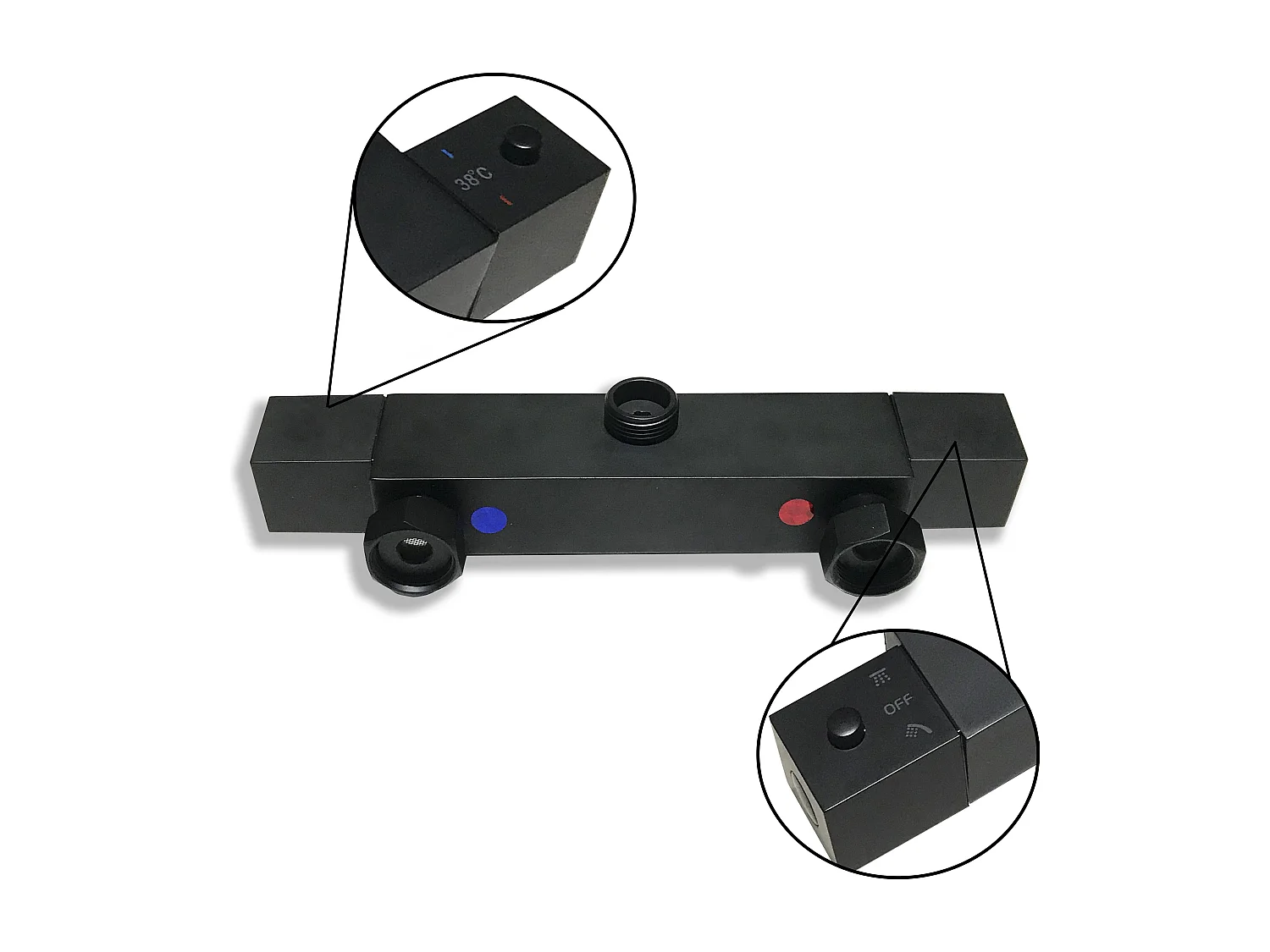 Coluna de chuveiro termostática Aica quadrada preta fosca 764-1184mm para banheiro