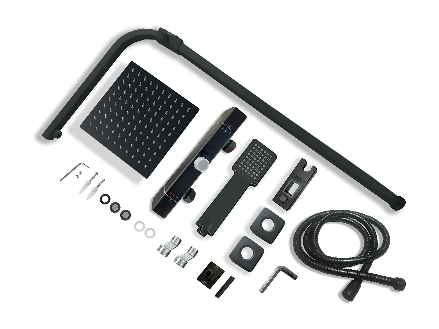 Coluna de chuveiro termostática Aica quadrada preta fosca 764-1184mm para banheiro