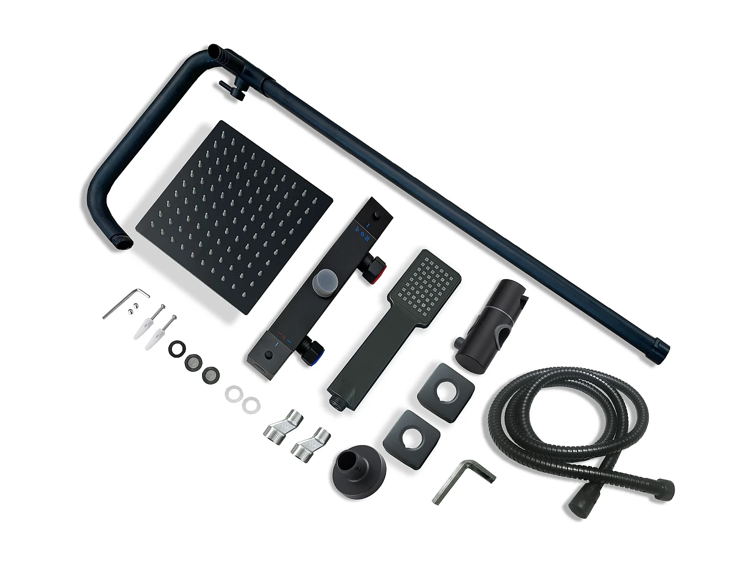 Coluna de chuveiro termostática Aica quadrada preta fosca 764-1184mm para banheiro