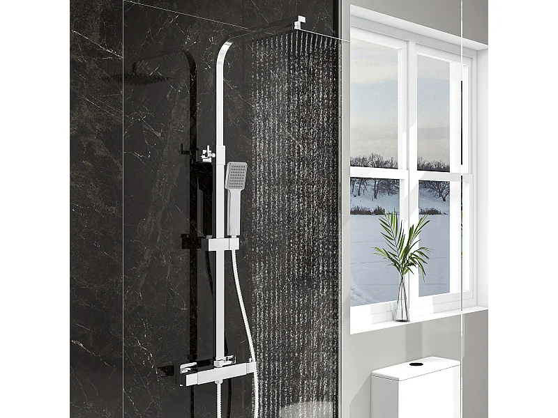 Aica columna de ducha termostática acero inoxidable 768-1200mm con alcachofa superior cuadrada