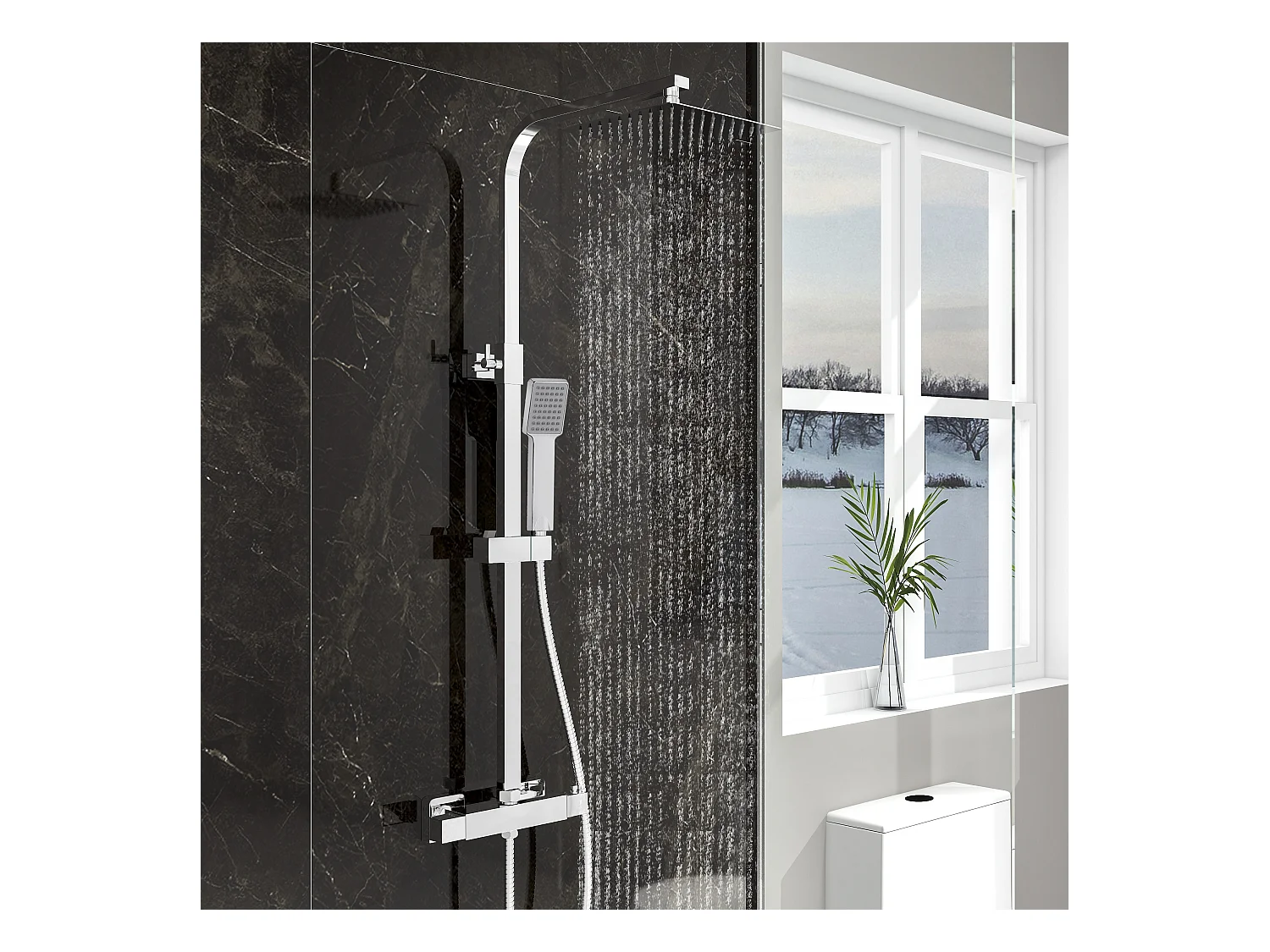 Aica columna de ducha termostática acero inoxidable 768-1200mm con alcachofa superior cuadrada