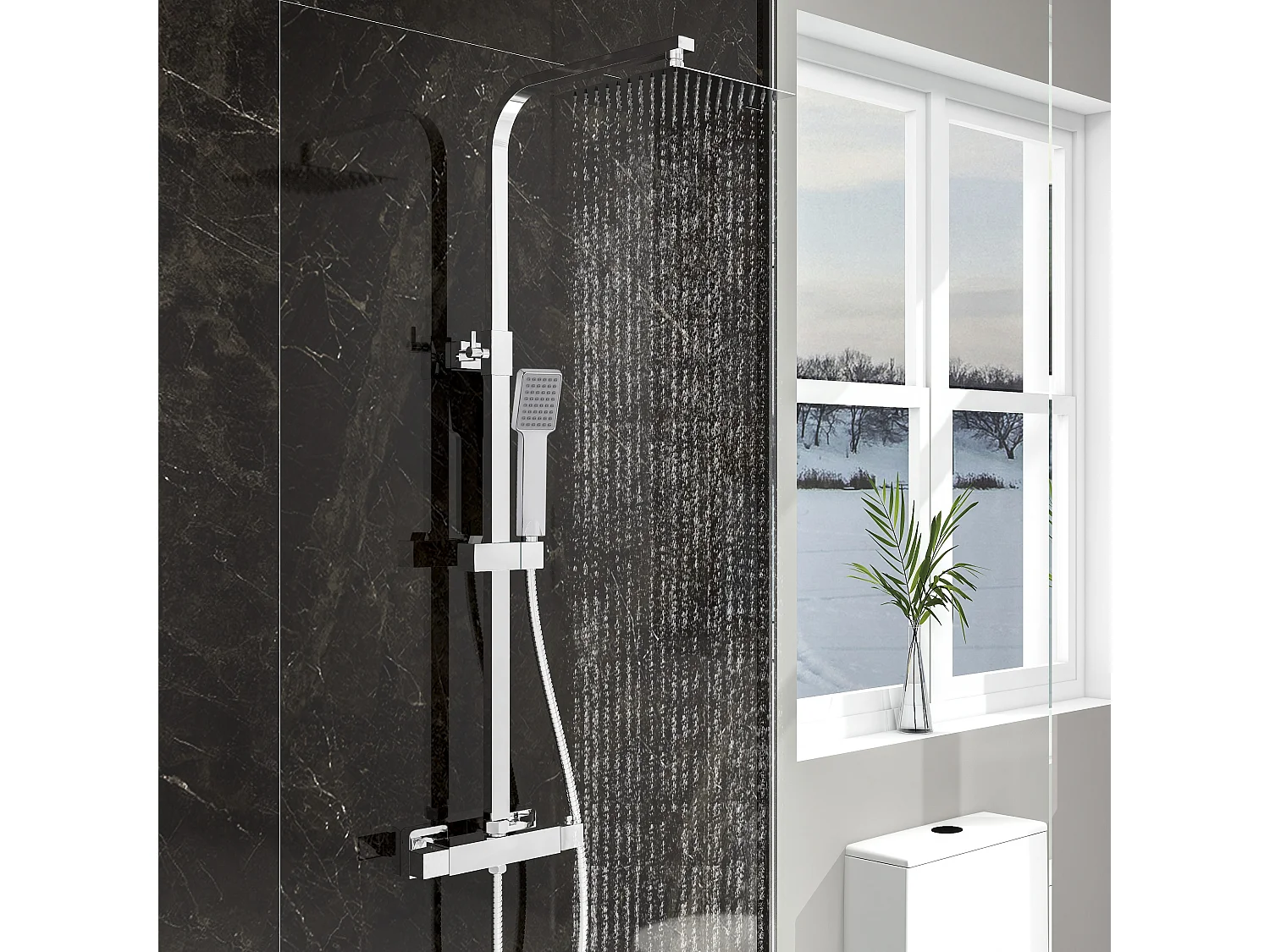 Coluna de chuveiro termostático de aço inoxidável da Aica 768-1200mm com chuveiro de topo quadrado