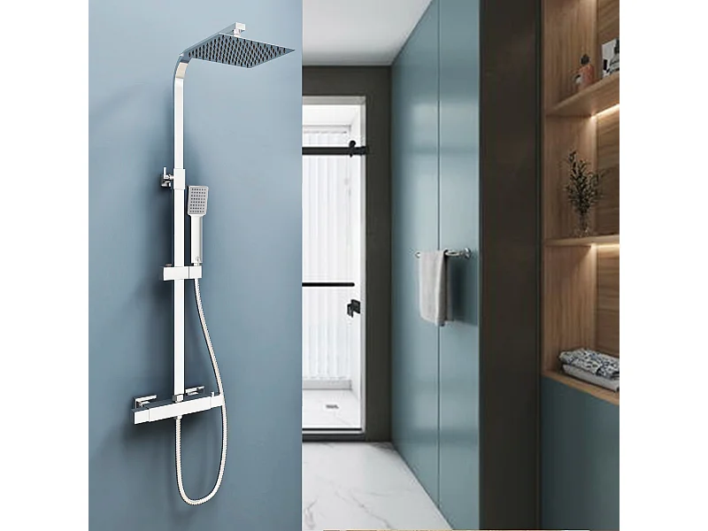 Aica columna de ducha con termostato 38℃ cuadrada plata de acero inoxidable 80-120cm
