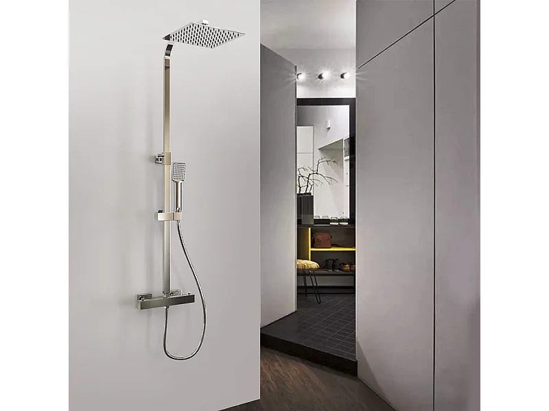 Aica columna de ducha 80-120cm termostático cuadrado con cabezal de ducha alcachofa de mano