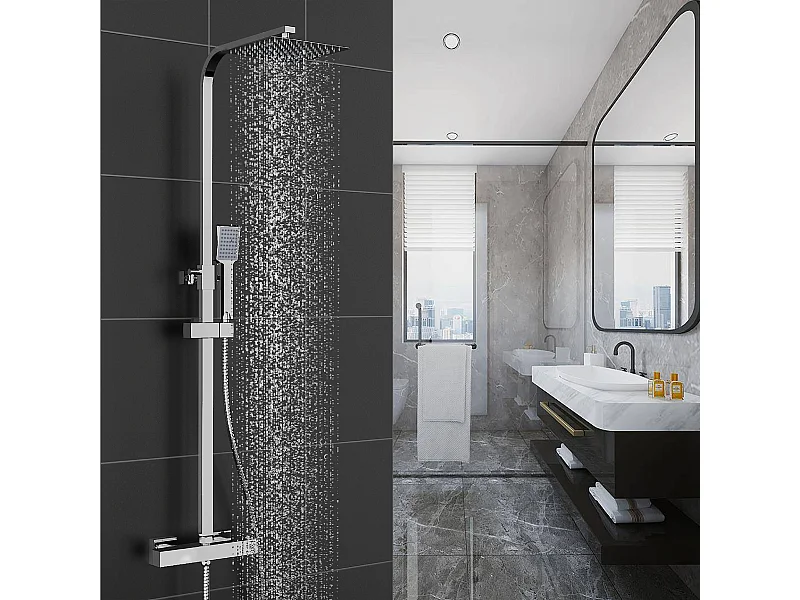 Aica termostática prata quadrada coluna de chuveiro termostática chuveiro de aço inoxidável com barra de aço inoxidável