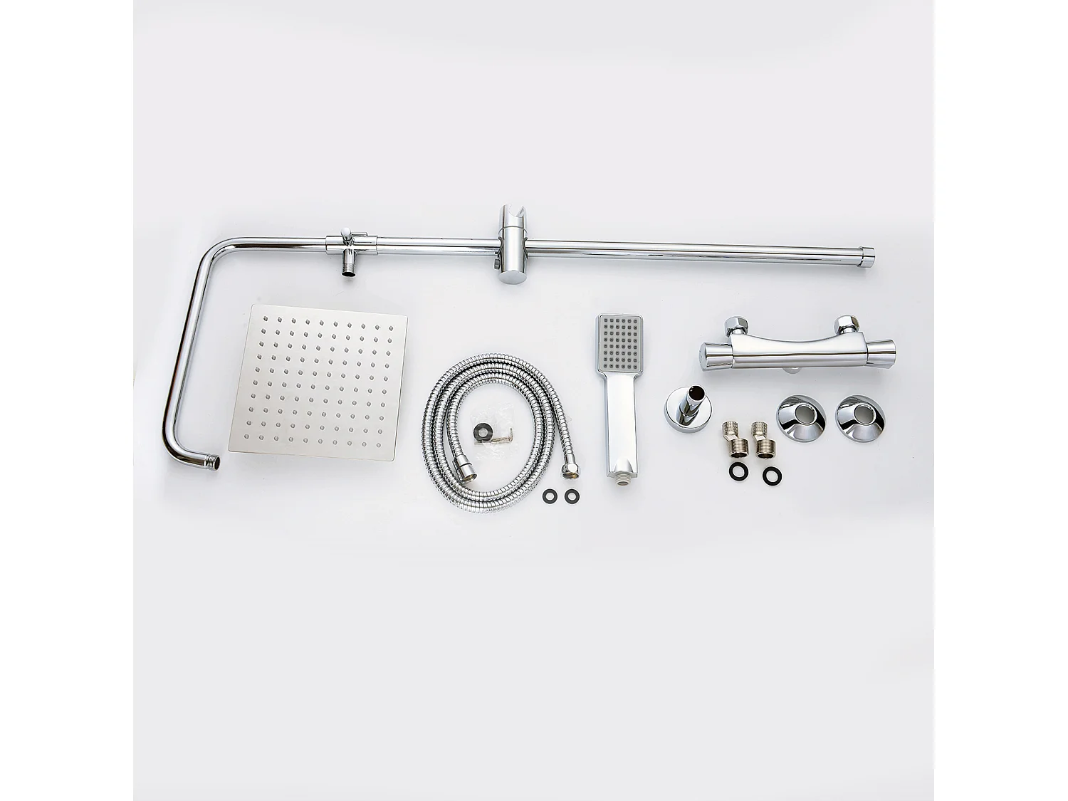 Aica columna de ducha termostática 38℃ alcachofa cuadrada acero inoxidable altura 85-125cm