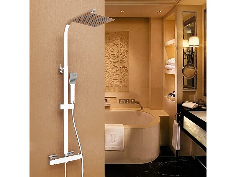 Aica columna de ducha 80-120cm plata cuadrado termostato con cabezal de ducha alcachofa de