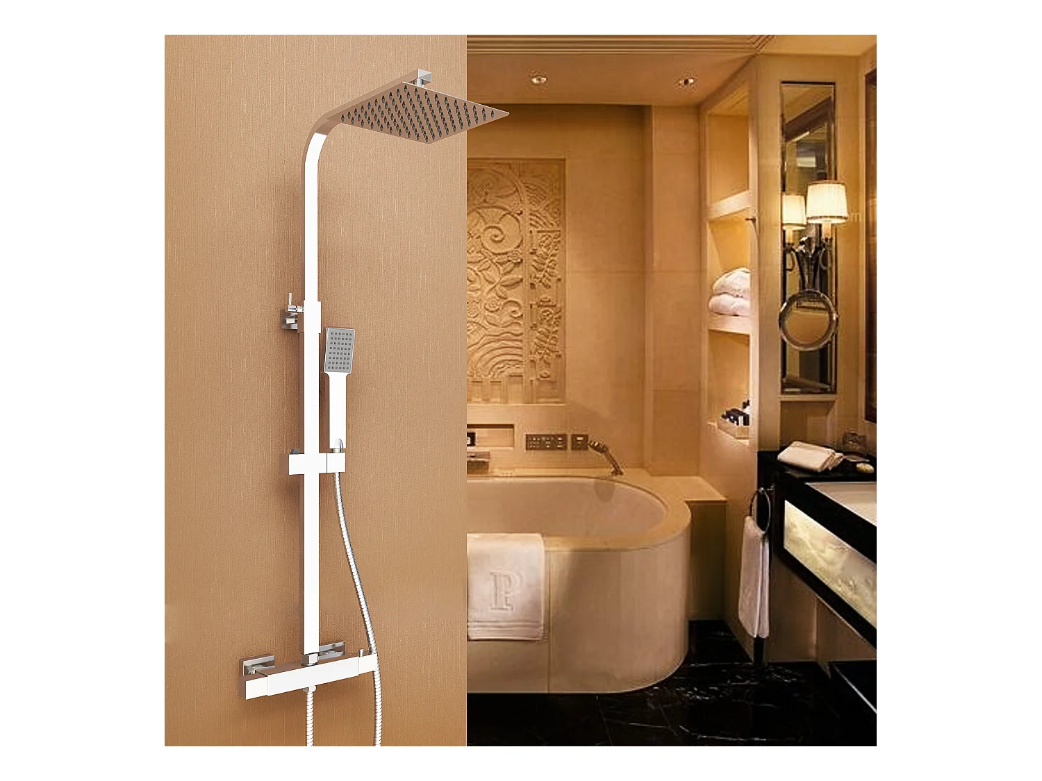 Aica columna de ducha 80-120cm plata cuadrado termostato con cabezal de ducha alcachofa de