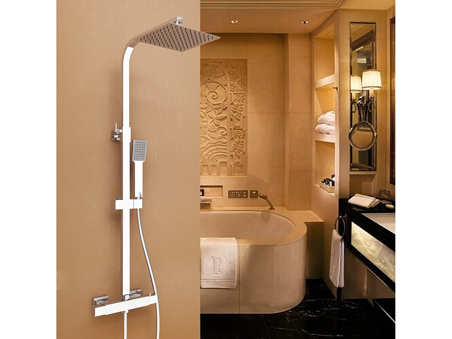 Coluna de chuveiro Aica 80-120cm quadrada prateada termostática coluna de chuveiro termostática com chuveiro de mão e chuveiro de mão