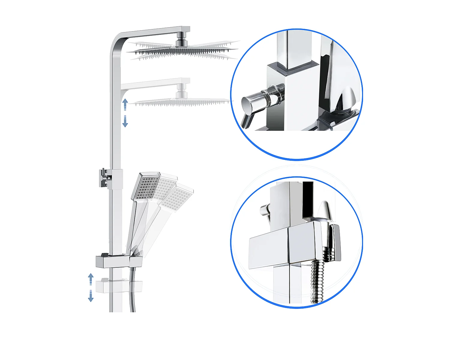 Coluna de chuveiro Aica 80-120cm quadrada prateada termostática coluna de chuveiro termostática com chuveiro de mão e chuveiro de mão