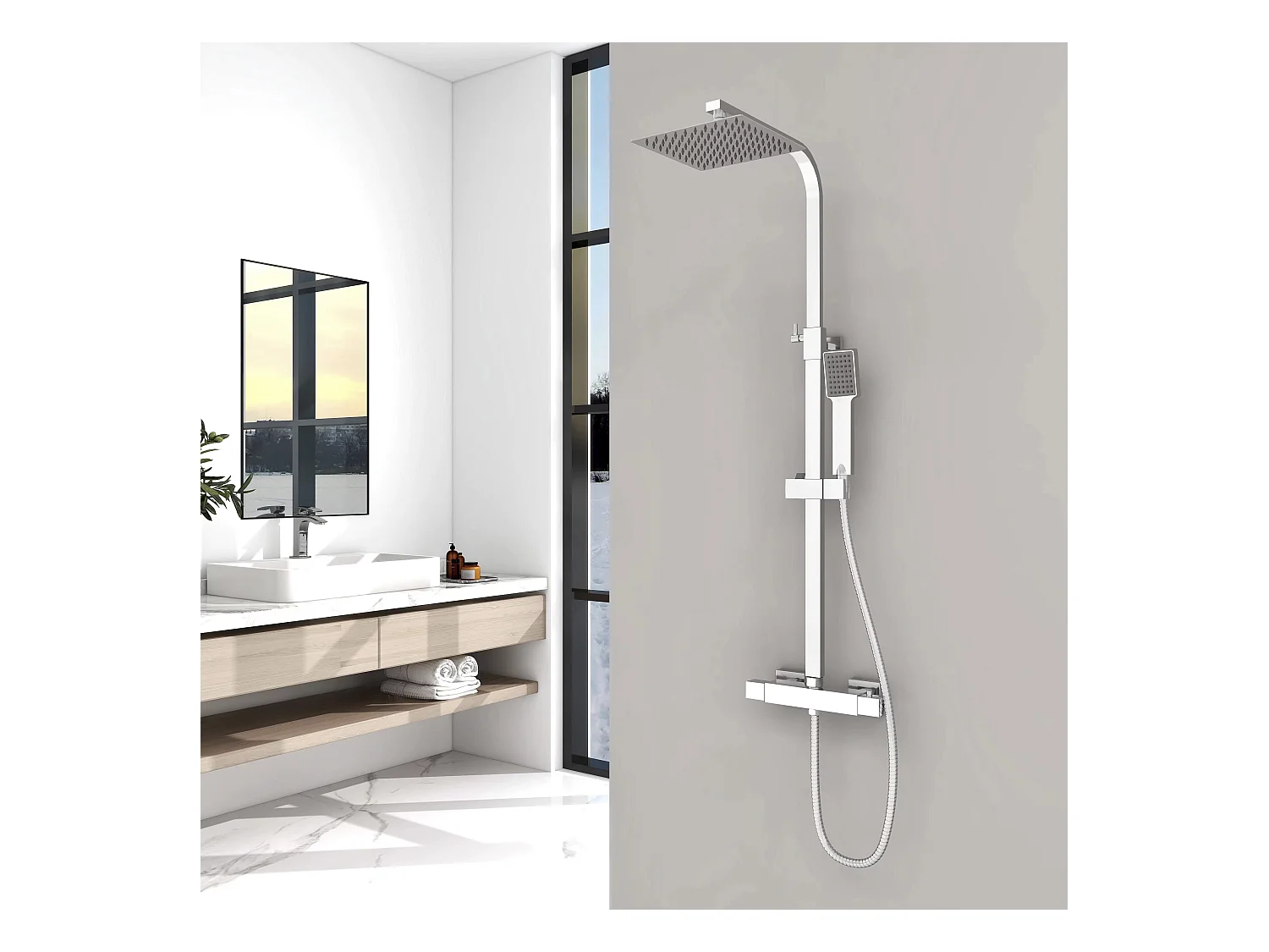 Aica termostática coluna de chuveiro termostática em cromo 80-120cm chuveiro suspenso chuveiro de mão quadrado
