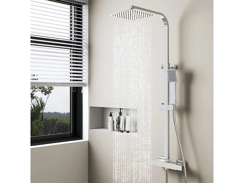 Aica columna ducha con termostato cuadrada plata alcachofa superior con barra 768-1200mm