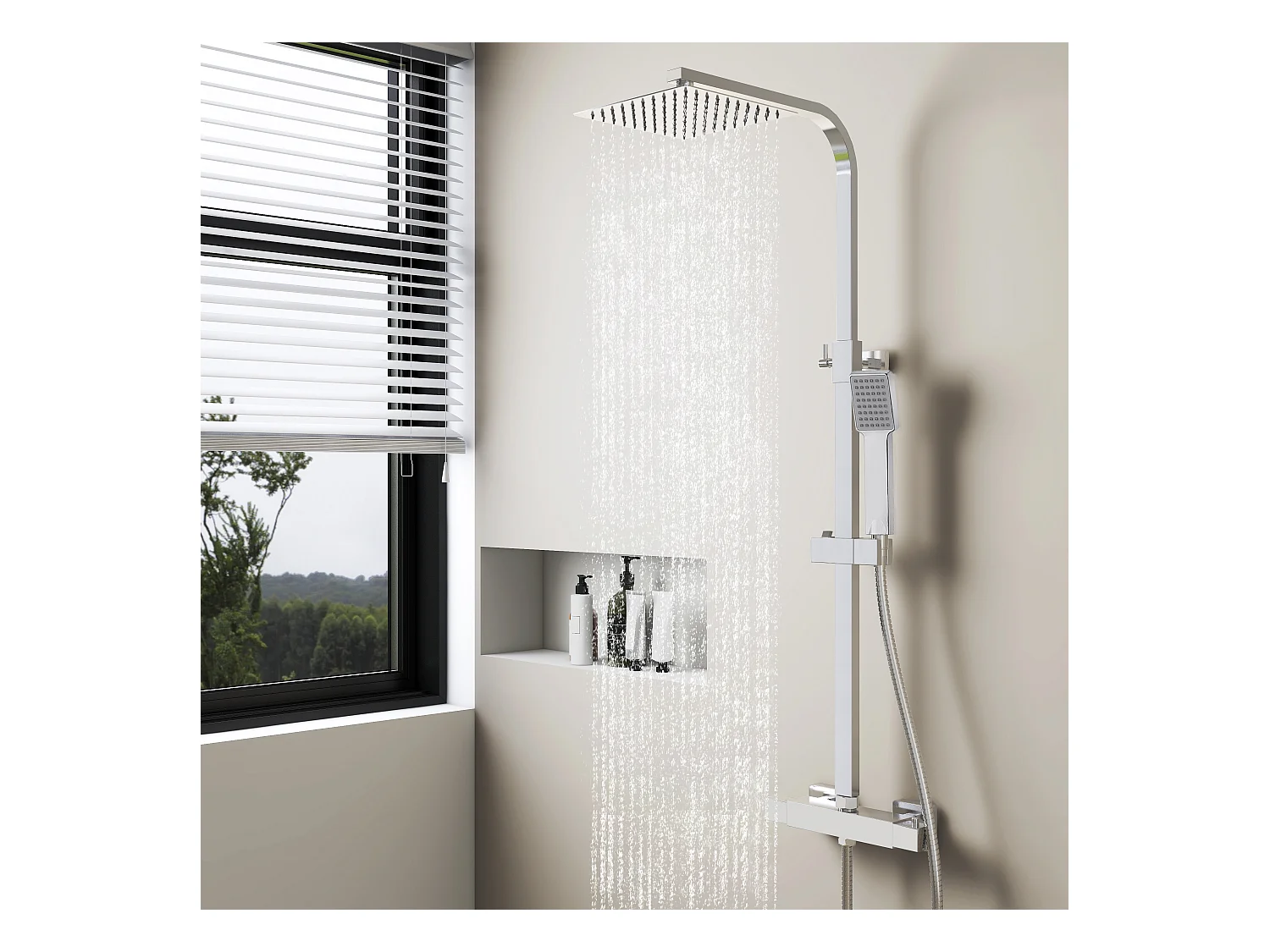 Aica coluna de chuveiro termostático prata termostática com chuveiro superior e trilho 768-1200mm quadrado