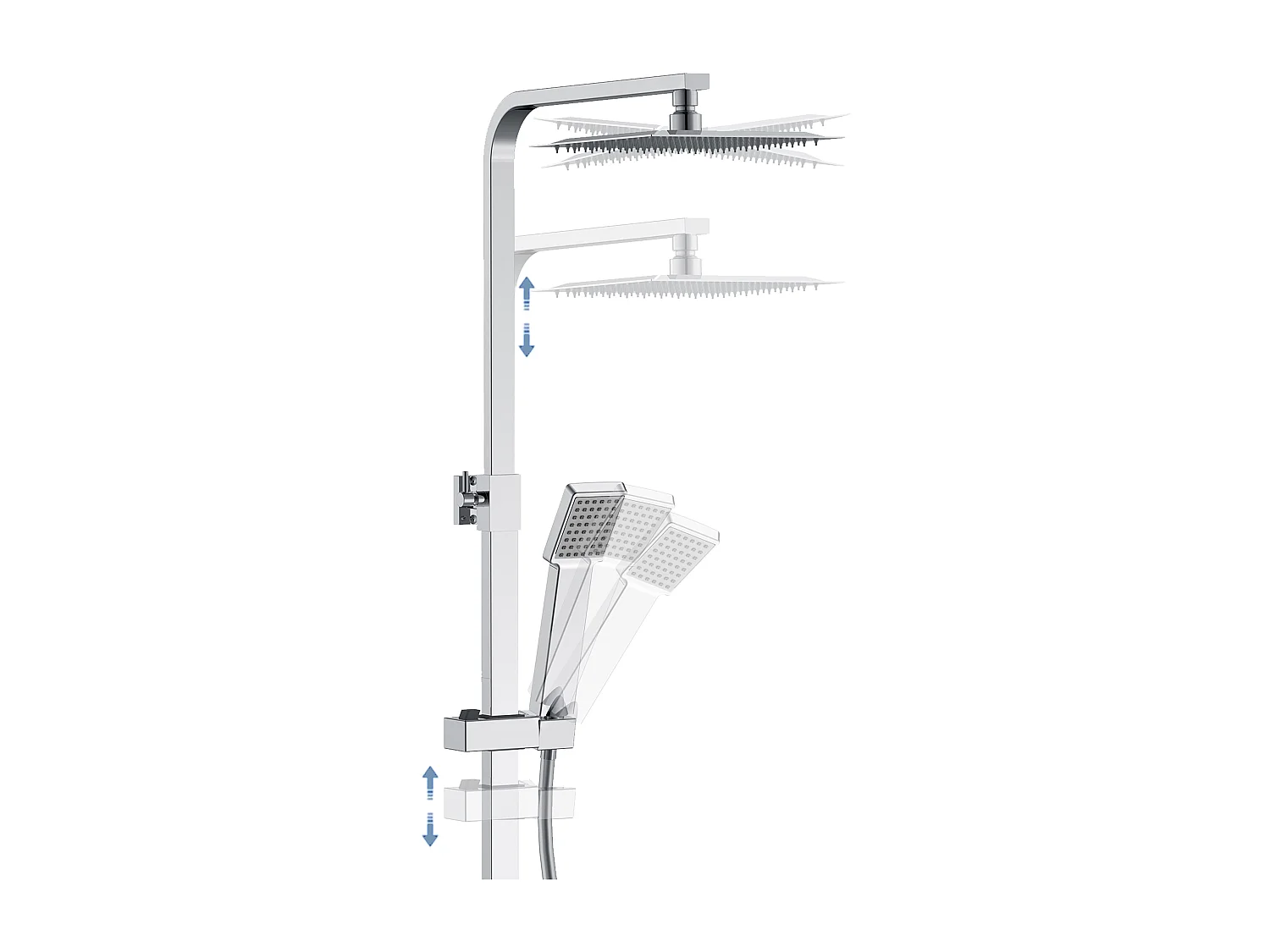 Aica coluna de chuveiro termostático prata termostática com chuveiro superior e trilho 768-1200mm quadrado