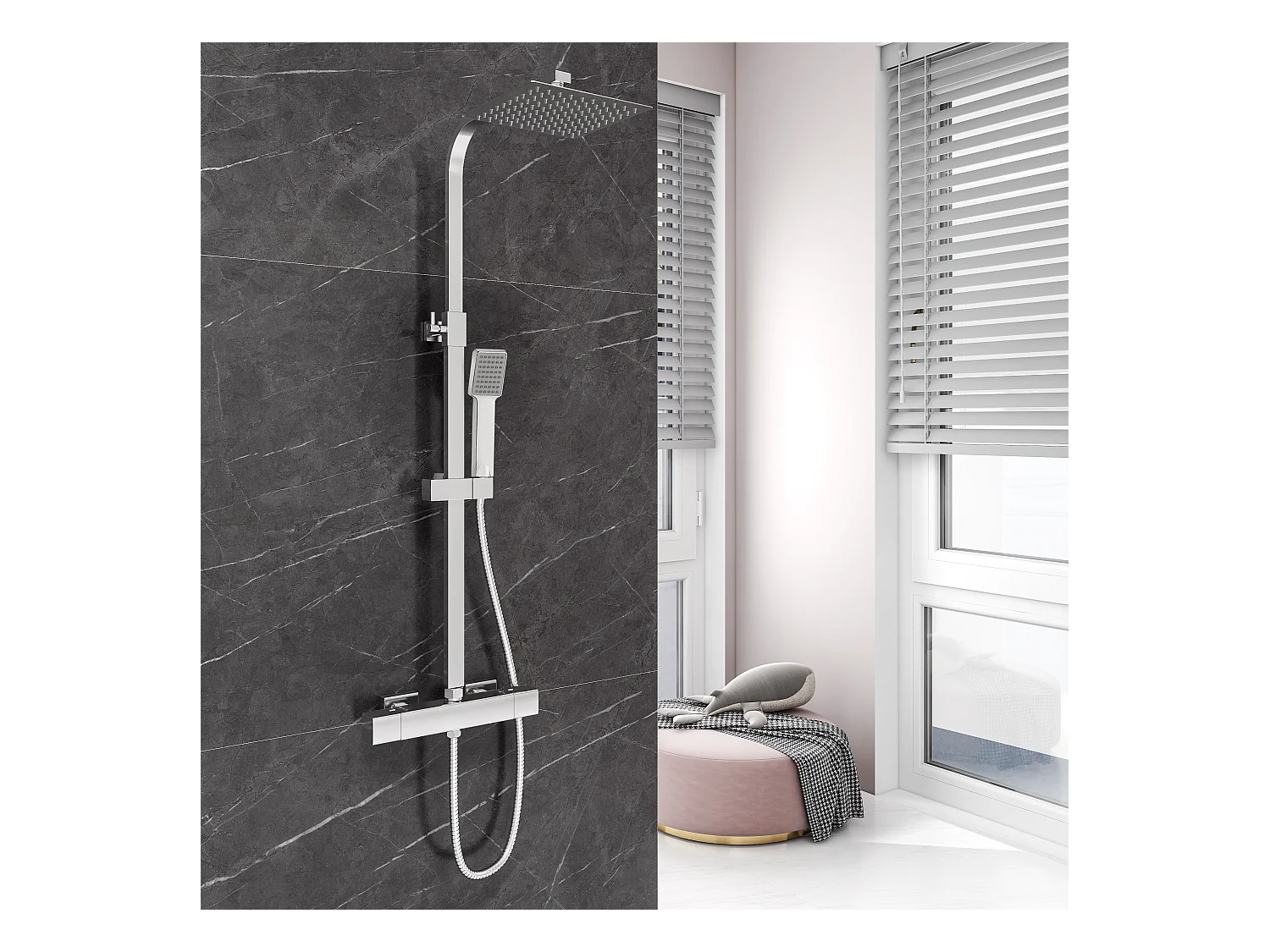 Aica columna ducha termostática cuadrada 764-1184mm alcachofa de ducha para baño