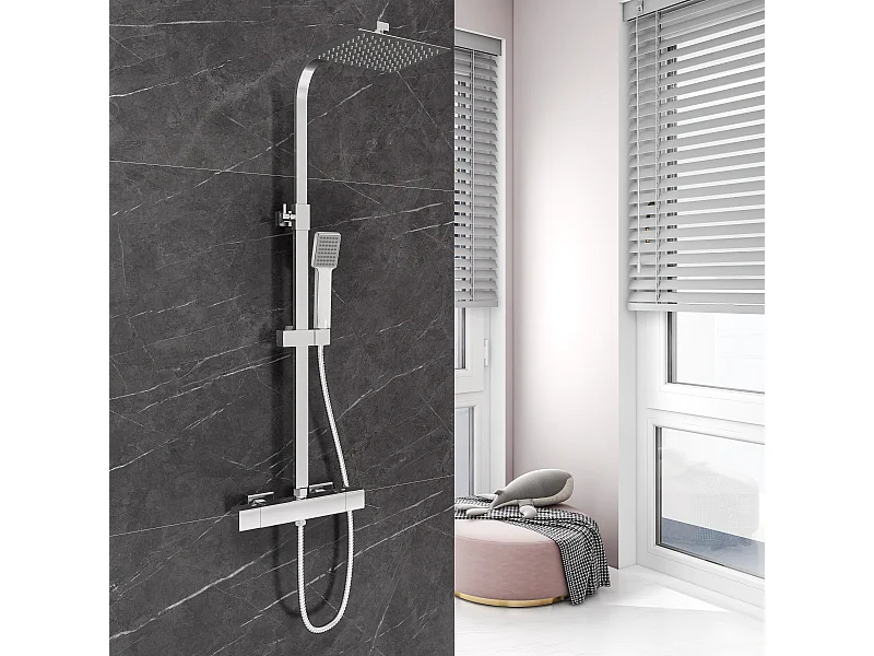 Coluna de chuveiro termostático quadrado Aica 764-1184mm para banheira